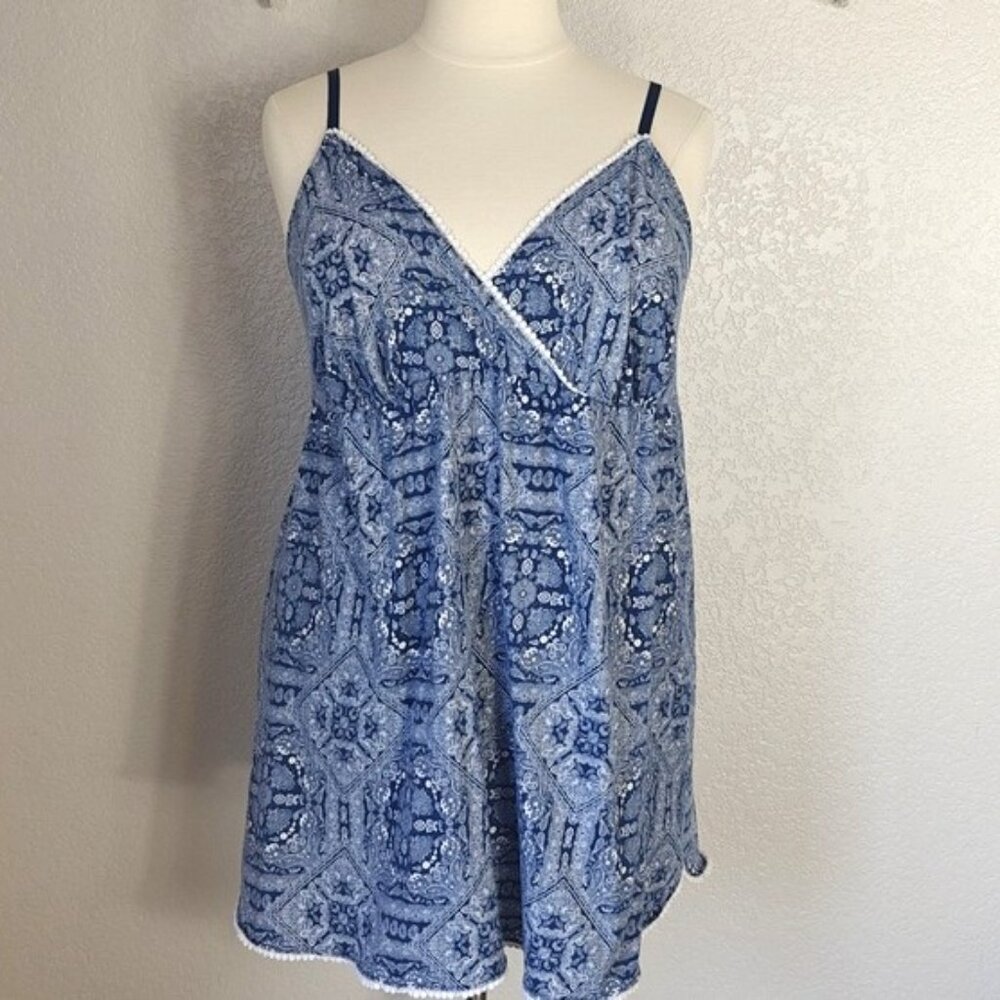 Cacique 3X 22/24 Chemise Navy Paisley Print Cotton Pj's